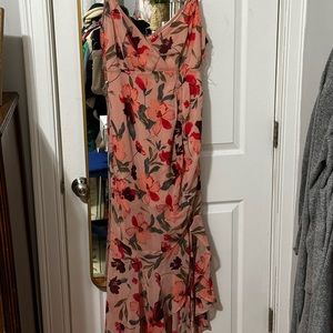 Pink floral tiered maxi dress